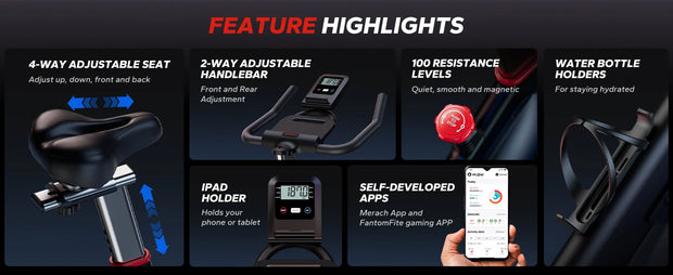 Exercise Bike, Magnetic Resistance, App, 300lbs Capacity