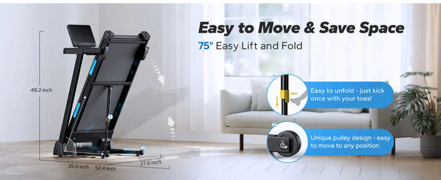 Foldable Treadmill with Incline, Bluetooth