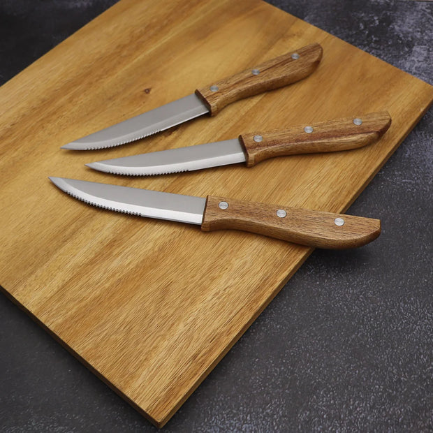 6-Piece Stainless Steel Steak Knife Set with Acacia Wood Handles