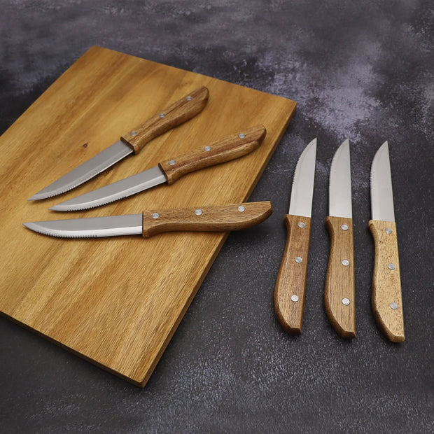 6-Piece Stainless Steel Steak Knife Set with Acacia Wood Handles