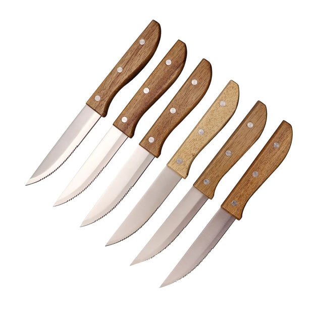 6-Piece Stainless Steel Steak Knife Set with Acacia Wood Handles