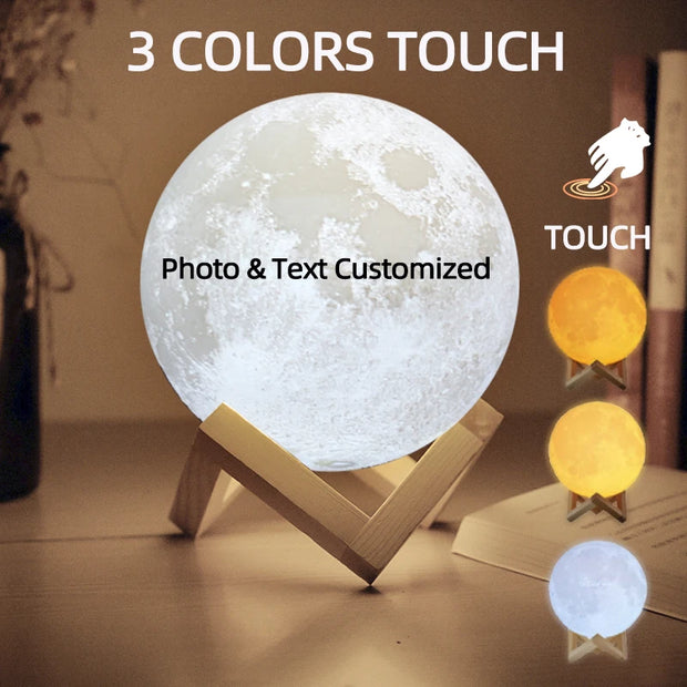 Custom Photo 3D Moon Lamp – Personalized Touch Control Night Light