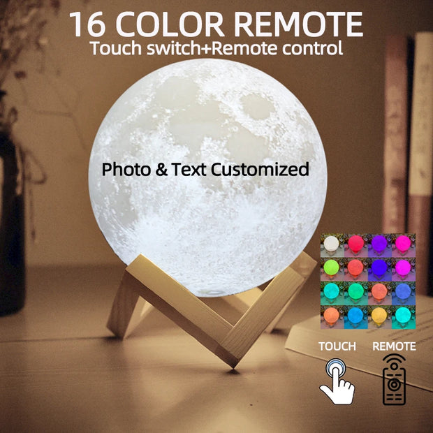 Custom Photo 3D Moon Lamp – Personalized Touch Control Night Light