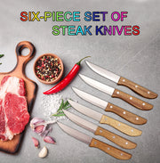 6-Piece Stainless Steel Steak Knife Set with Acacia Wood Handles