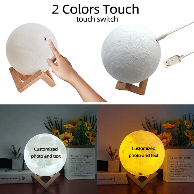 Custom Photo 3D Moon Lamp – Personalized Touch Control Night Light