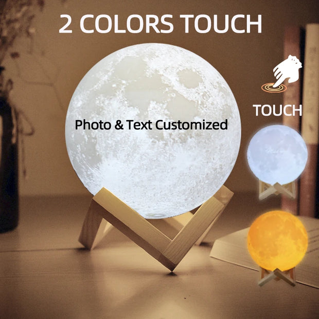 Custom Photo 3D Moon Lamp – Personalized Touch Control Night Light