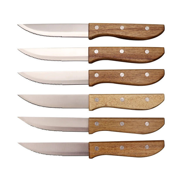 6-Piece Stainless Steel Steak Knife Set with Acacia Wood Handles