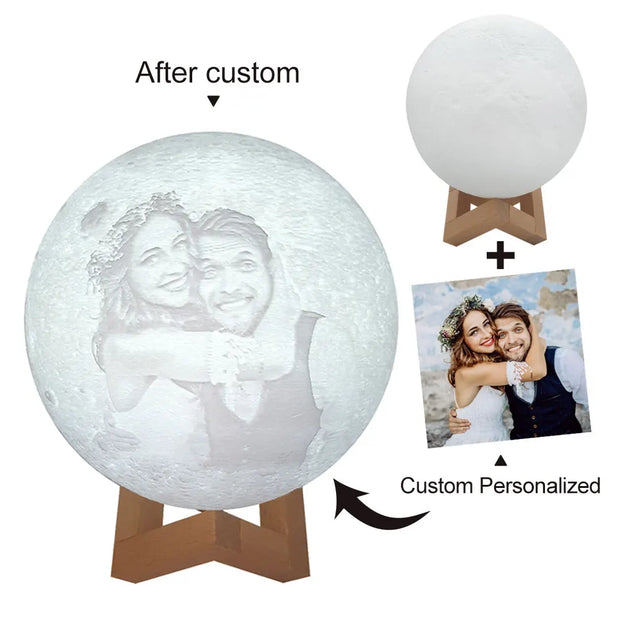 Custom Photo 3D Moon Lamp – Personalized Touch Control Night Light