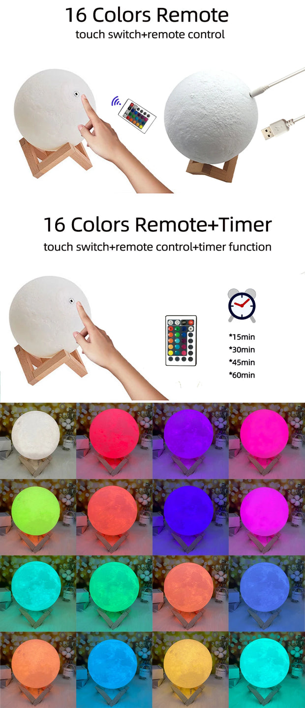 Custom Photo 3D Moon Lamp – Personalized Touch Control Night Light