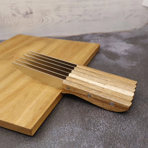 6-Piece Stainless Steel Steak Knife Set with Acacia Wood Handles