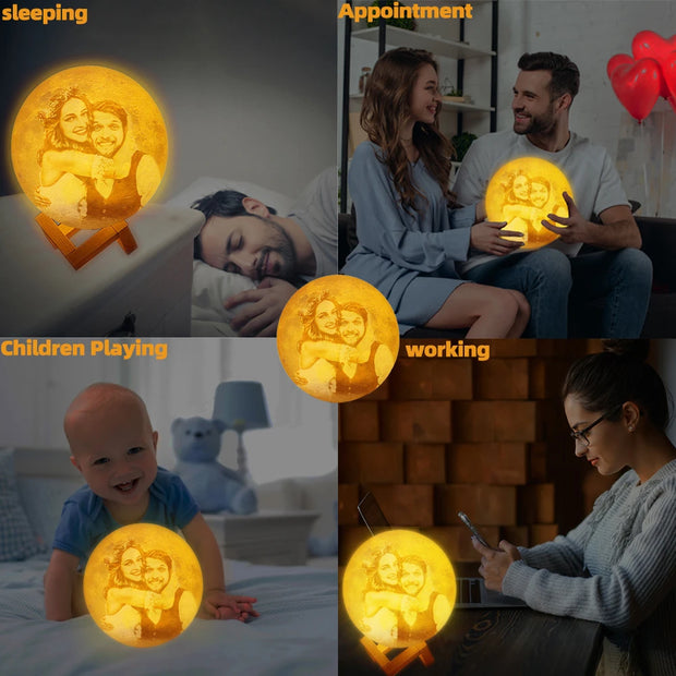 Custom Photo 3D Moon Lamp – Personalized Touch Control Night Light