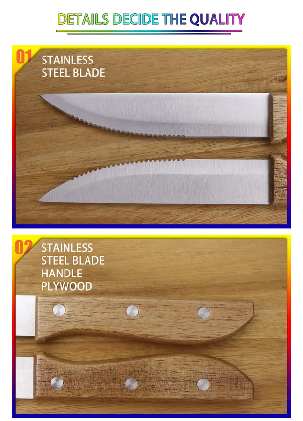 6-Piece Stainless Steel Steak Knife Set with Acacia Wood Handles