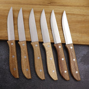 6-Piece Stainless Steel Steak Knife Set with Acacia Wood Handles