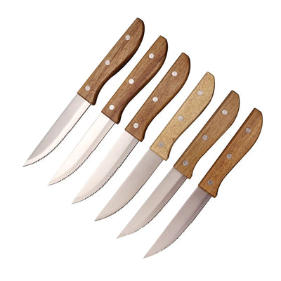 6-Piece Stainless Steel Steak Knife Set with Acacia Wood Handles