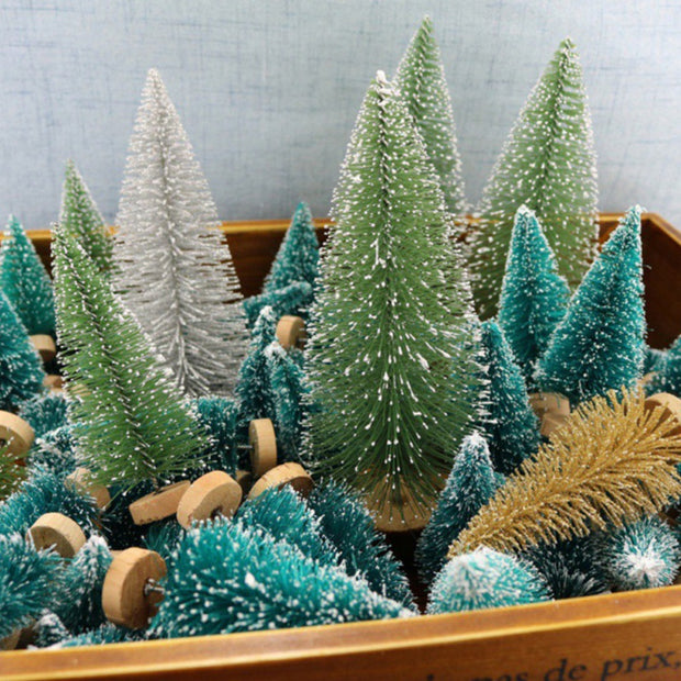 8PCS Mini White Cedar Christmas Tree Set