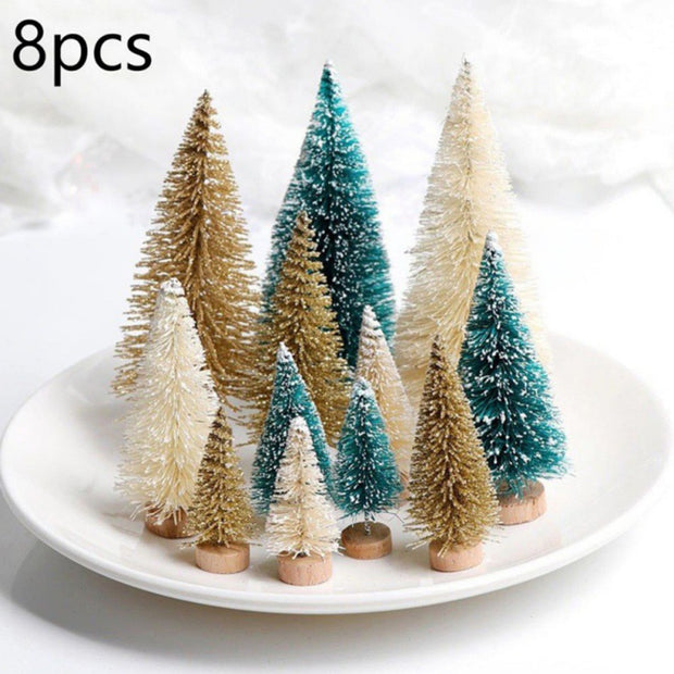 8PCS Mini White Cedar Christmas Tree Set