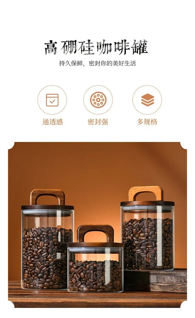 800-2100ml Wood Lid Glass Jar 1pc Airtight Canister Food Container