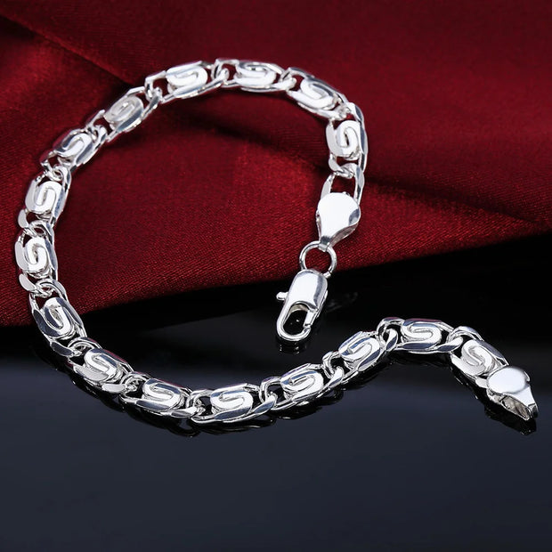 Sterling Silver Geometric Charm Bracelet Unisex