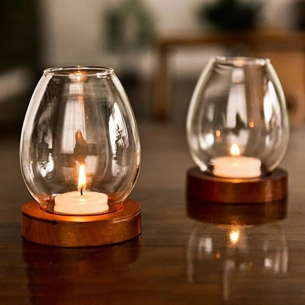 Glass & Wood Candle Stand