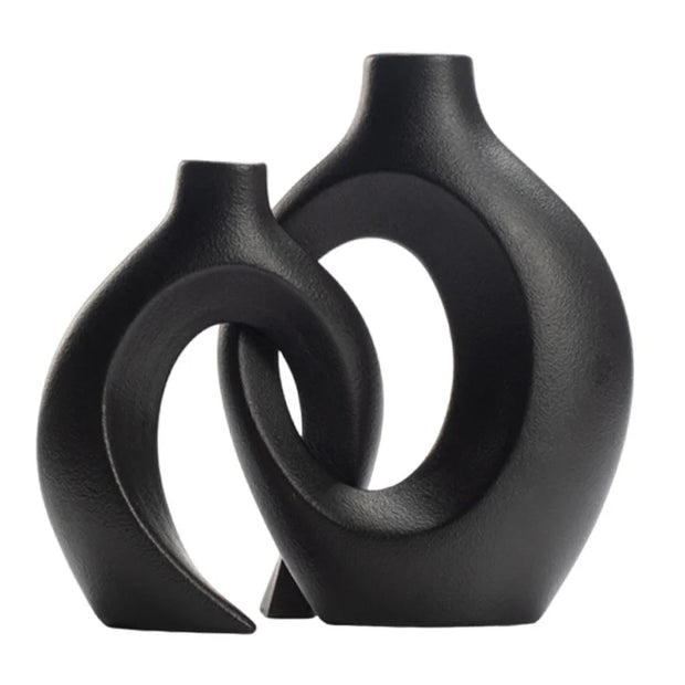 2pcs Nordic Hugging Ceramic Vases Modern Hollow Flower Pots