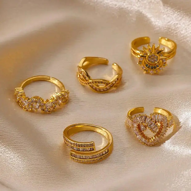 Heart Zircon 18K Gold plated Bridal Rings