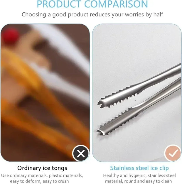 Stainless Steel Ice Cube Tongs – Durable Kitchen Clip for Ice, Sugar, Snacks
