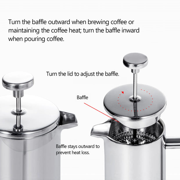 Stainless Steel French Press Coffee Maker – Double Wall Insulated Design