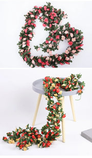 Artificial Rose Garland – 8.2 FT Silk Flower Vine with 45 Blooms & Leaves