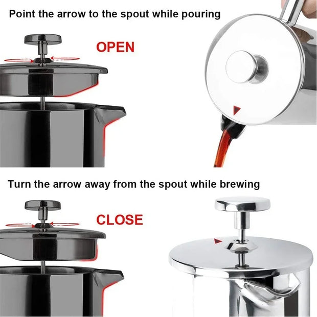 Stainless Steel French Press Coffee Maker – Double-Wall Insulated
