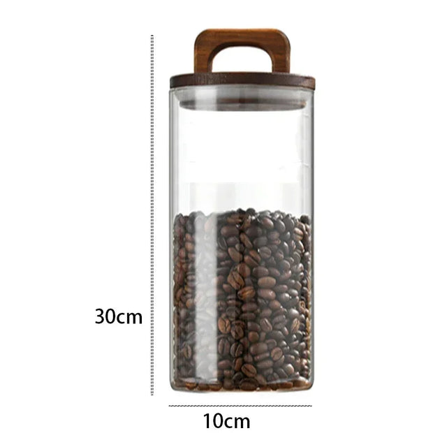 800-2100ml Wood Lid Glass Jar 1pc Airtight Canister Food Container