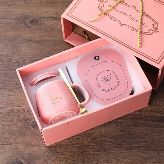 Self-Heating Ceramic Mug Set with Warm Pad Gift