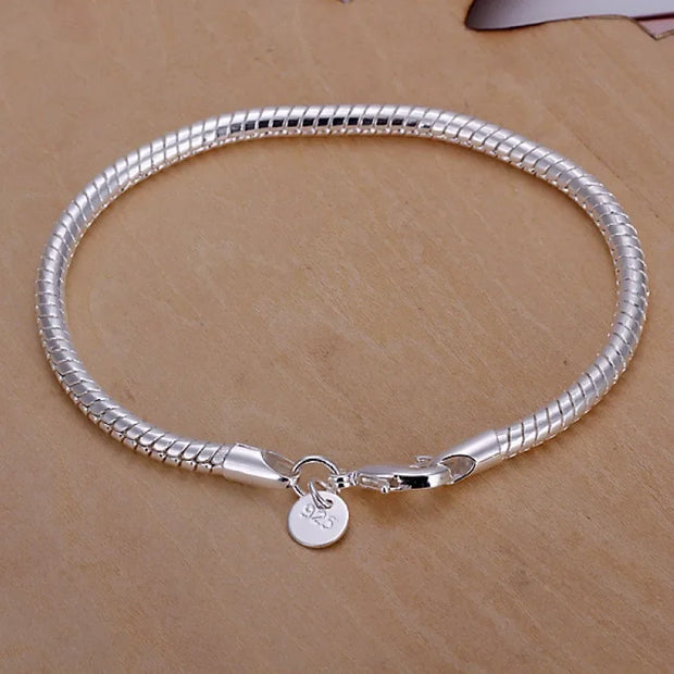 925 Silver 3MM Snake Chain Bracelet Unisex Jewelry