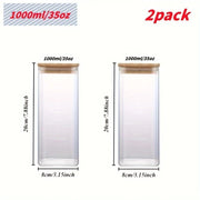2/4 Pieces, 540Ml/1000Ml Glass Food Storage Jar with Bamboo Lid