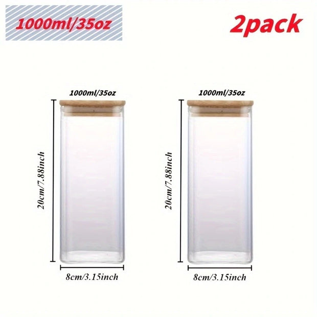 2/4 Pieces, 540Ml/1000Ml Glass Food Storage Jar with Bamboo Lid