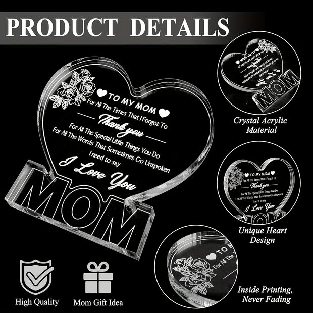Acrylic Rose Heart Plaque for Mom