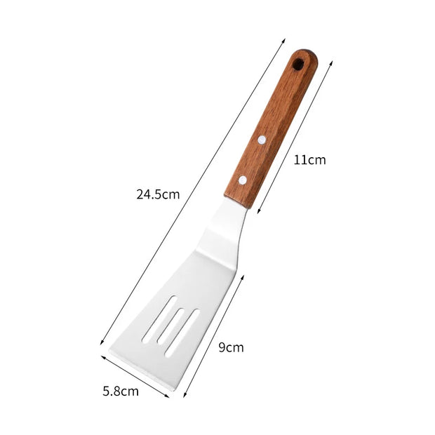 Stainless Steel Spatula with Wooden Handle – Heavy Duty BBQ & Kitchen Turner
