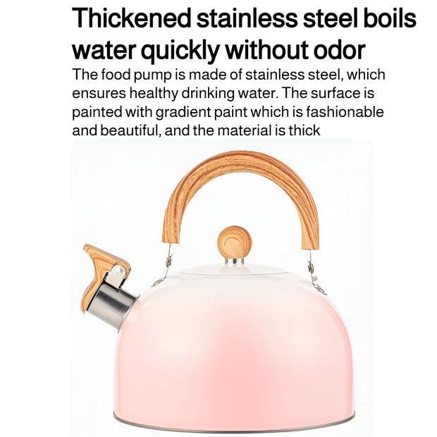 3L Pink Gradient Stainless Steel Whistling Tea Kettle
