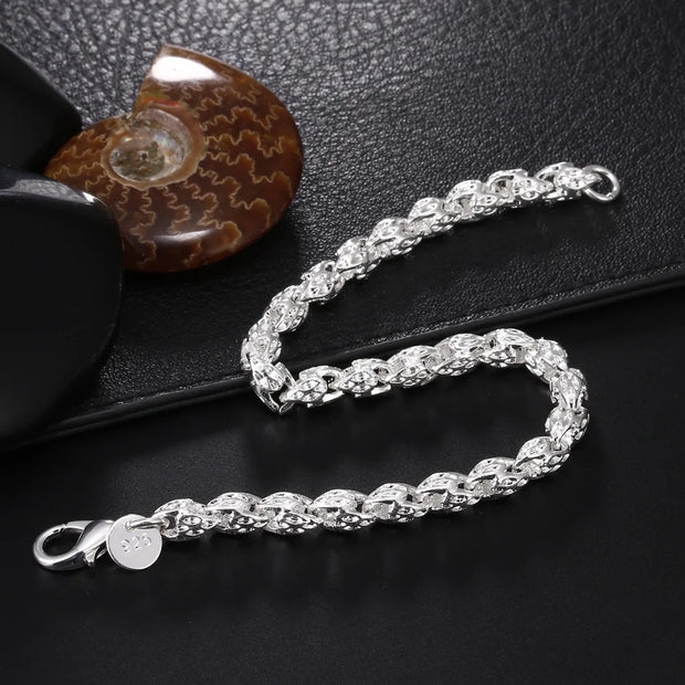 Sterling Silver Geometric Charm Bracelet Unisex