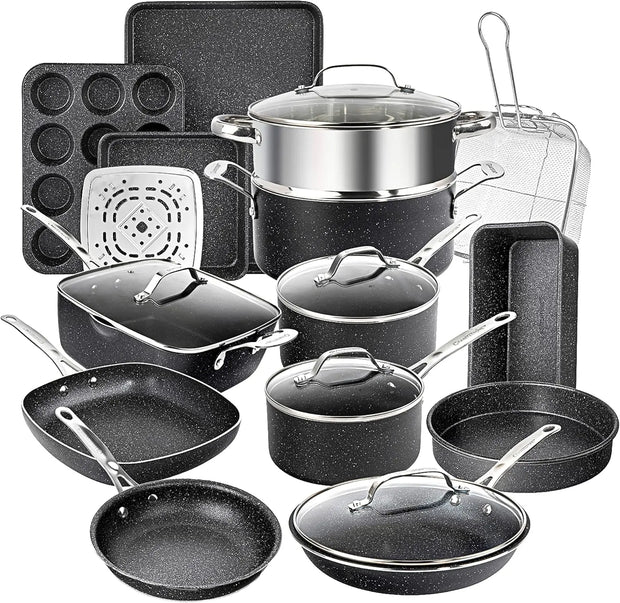 Diamond Coated 20‑Piece Non Stick Cookware & Bakeware Set – PFOA PFOS Free