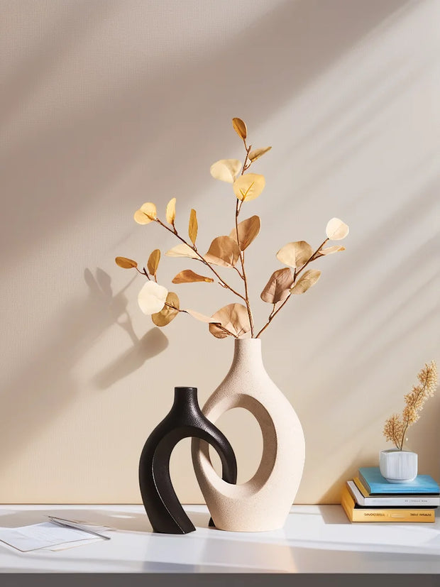 2pcs Nordic Hugging Ceramic Vases Modern Hollow Flower Pots