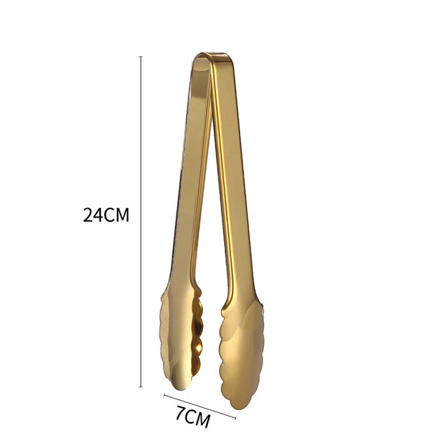 Gold Stainless Steel Kitchen BBQ Tongs Set