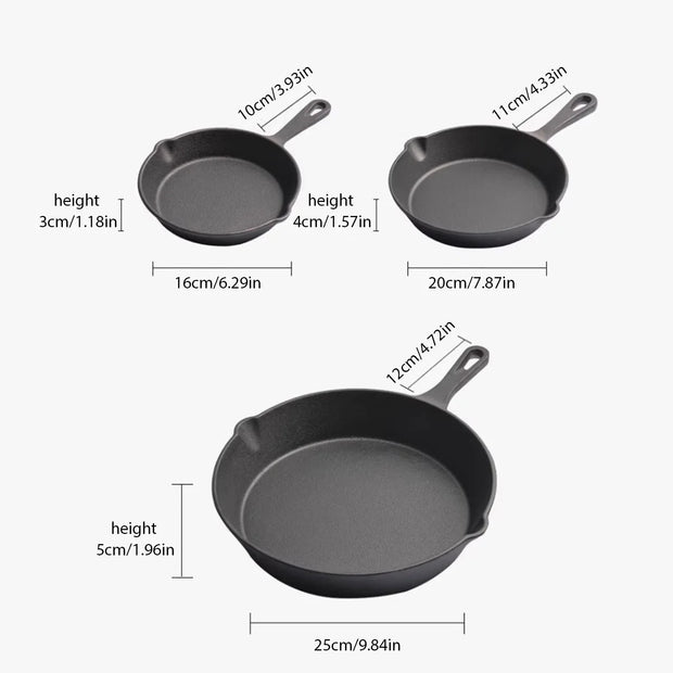 3-Piece Cast Iron Nonstick Frying Pan Set