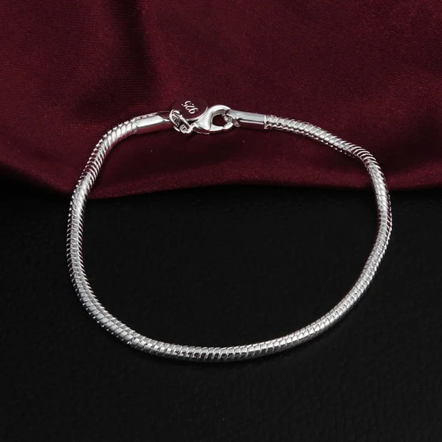 925 Silver 3MM Snake Chain Bracelet Unisex Jewelry