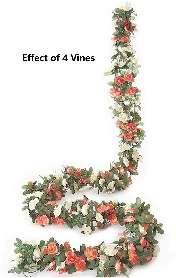 Artificial Rose Garland – 8.2 FT Silk Flower Vine with 45 Blooms & Leaves