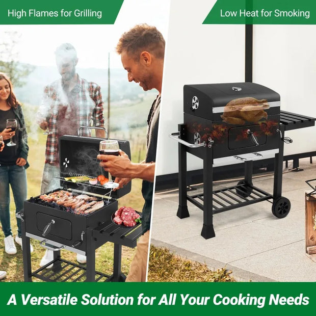 Outdoor Charcoal BBQ Grill with Smoker & Lift able Tray