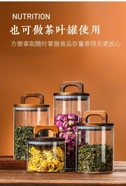 800-2100ml Wood Lid Glass Jar 1pc Airtight Canister Food Container