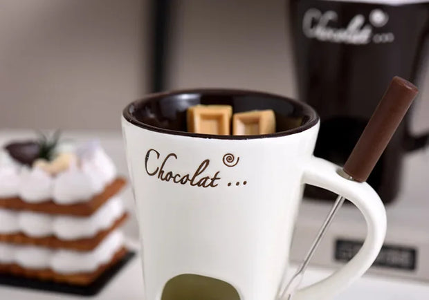 Ceramic Chocolate Melting Mug with Fork