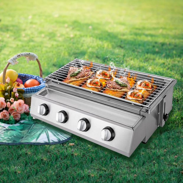 Stainless Steel Smokeless LPG Gas Grill – 4 Burners