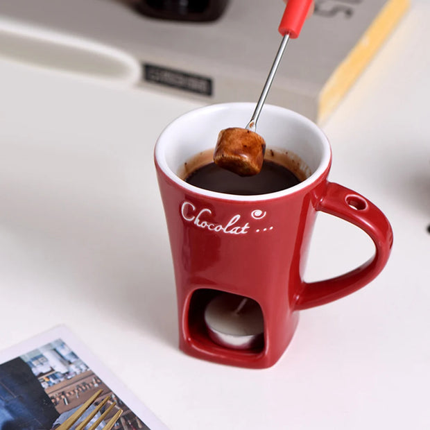 Ceramic Chocolate Fondue Mug with Fork