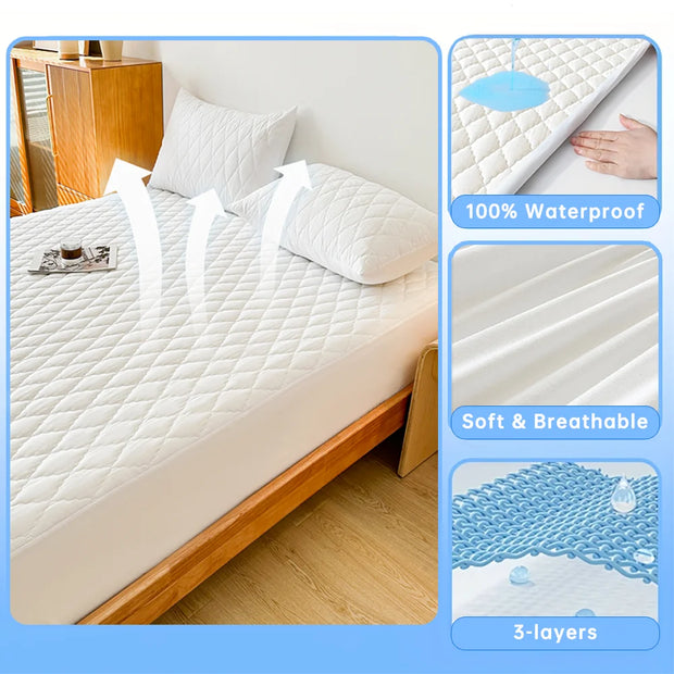 Waterproof Fitted Mattress Protector – 15"–17" Deep Pocket
